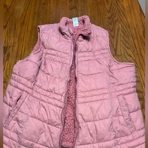 Womens Timed & Tru vest XL 16 18 Sherpa lined winter pink insulated Puffer